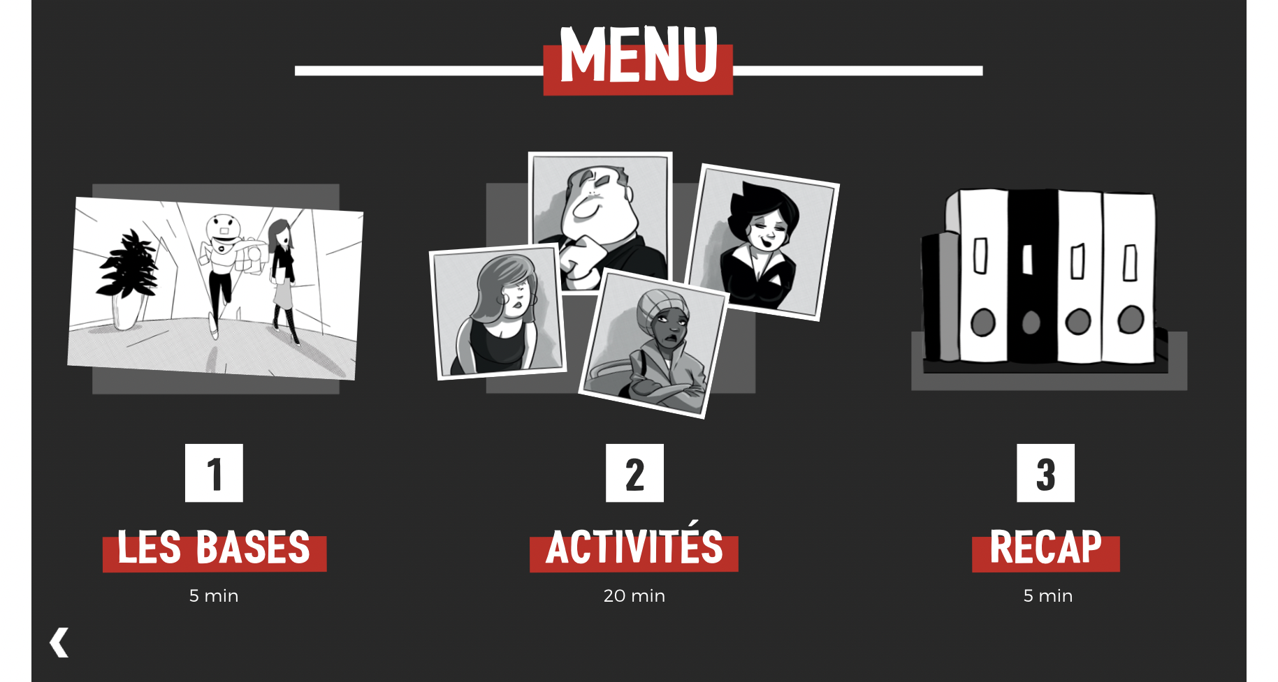 Exemples d’images du module Prévention du harcèlement sexuel, réalisé pour l’État de Genève