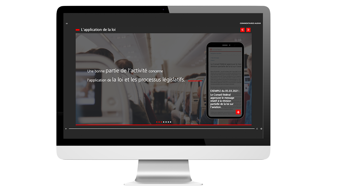 Exemples d’images du module Programme d’accueil, réalisé pour l’Administration Fédérale, sur ordinateur