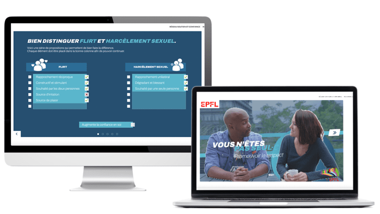 Exemples d’images du module Promouvoir le respect, réalisé pour l'EPFL, sur ordinateur