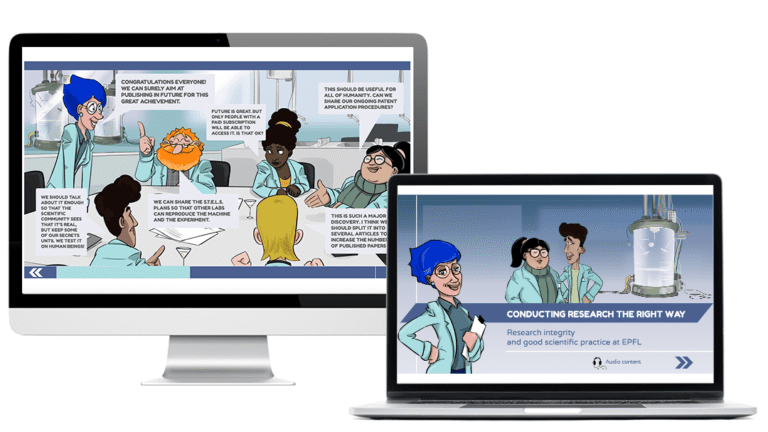 Exemples d’images du module Conducting research the right way, réalisé pour l'EPFL, sur ordinateur