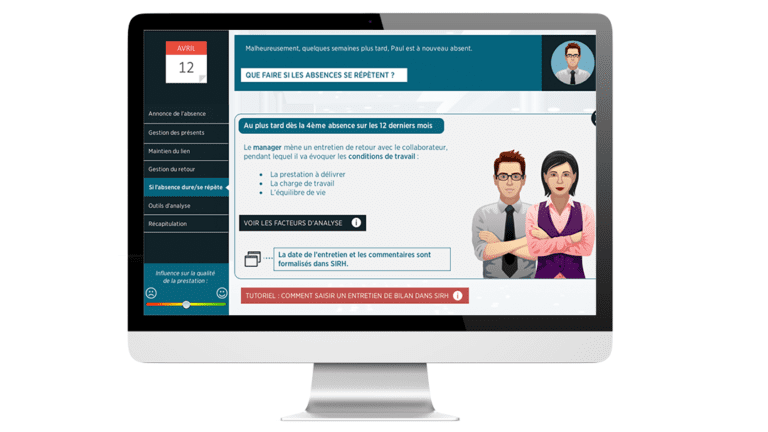 Examples of contents of the absence management module created for the State of Geneva, on a computer.
