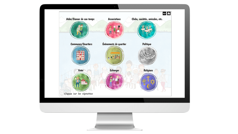 Exemples d’images de menu du module informations sur Genève pour les migrants réalisé pour l'État de Genève, sur n ordinateur portable.