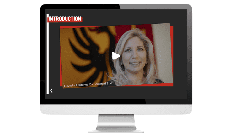 Exemples d’images du module Prévention du harcèlement sexuel, réalisé pour l’État de Genève, sur ordinateur