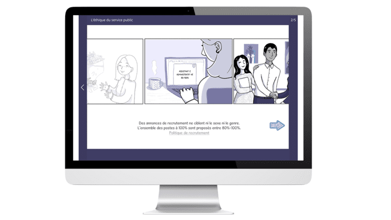 Exemples d’images du module Vivre une culture inclusive, réalisé pour l’État de Vaud, sur ordinateur