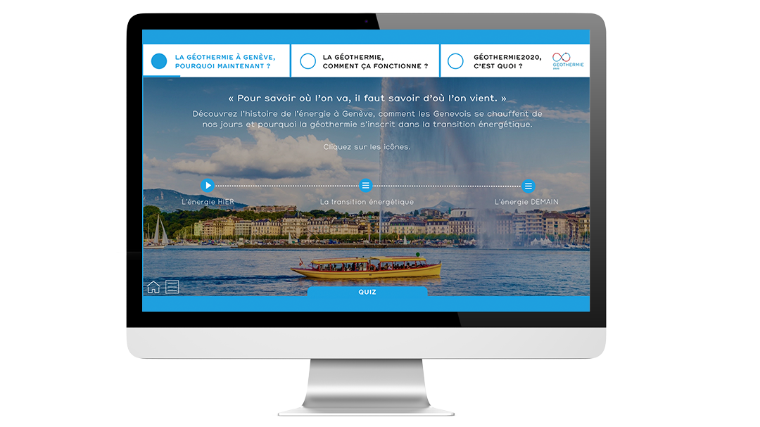 Examples of images of the geothermal 2020 module, realized for the industrial services of Geneva, on a computer