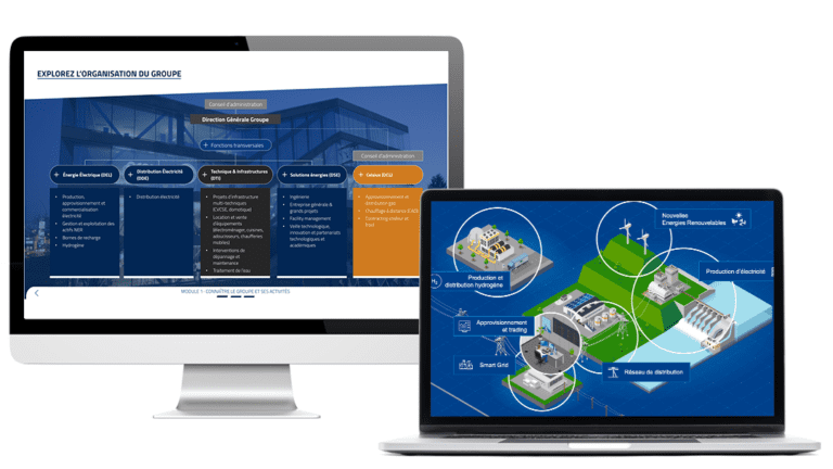 Exemples d’images d'illustrations du module programme d'accueil réalisé pour Groupe E, sur des ordinateurs.