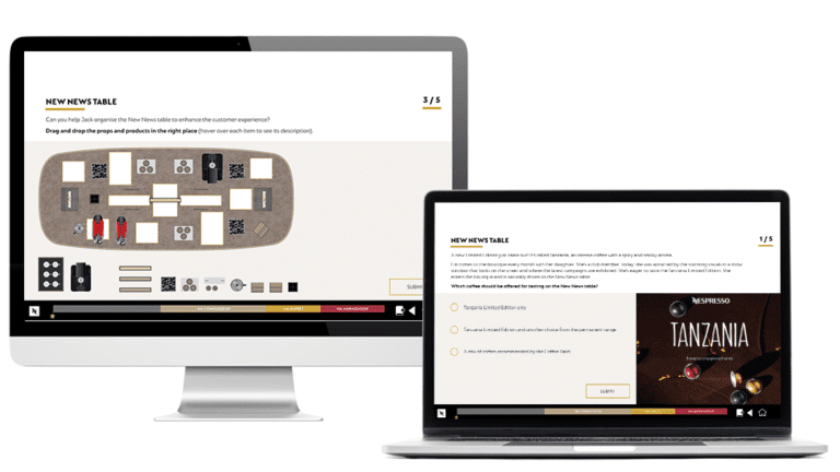 Exemples d’images responsives du module Visual Merchandising réalisé pour Nespresso, sur des ordinateurs.