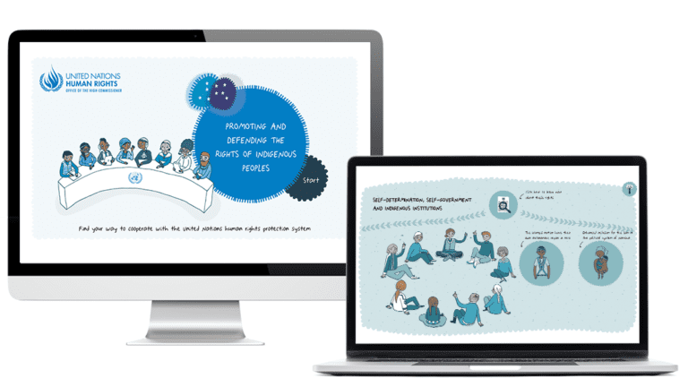 Exemples d’images du module Droits des peuples autochtones, réalisé pour OHCHR, sur ordinateur