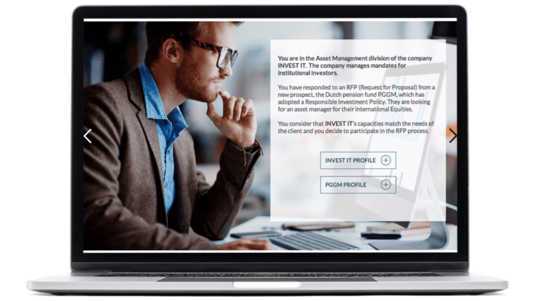 Examples of menu images of the Sustainable Finance Academy module realized for the Swiss Sustainable Finance, on a laptop.