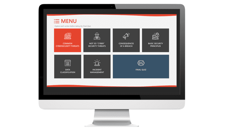Exemples d'activité du module Sécurité de l'information - les essentiels réalisé pour Elca, sur un ordinateur.