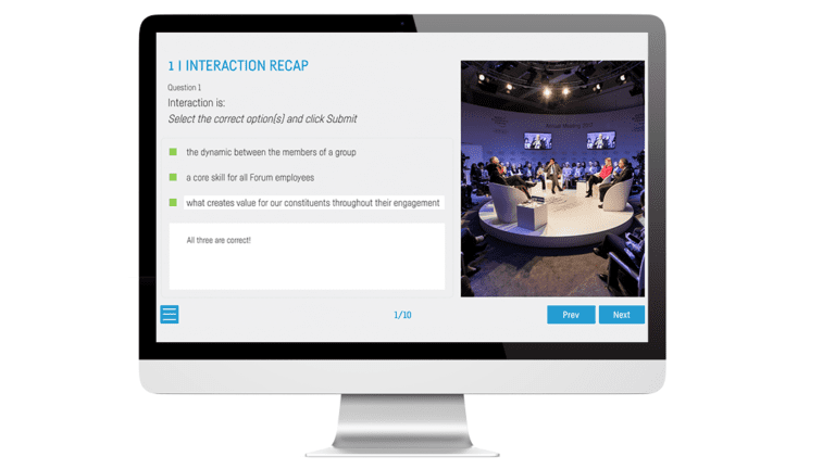 Exemples d'activité du module Interaction Excellenz réalisé pour le world economic forum, sur un ordinateur.